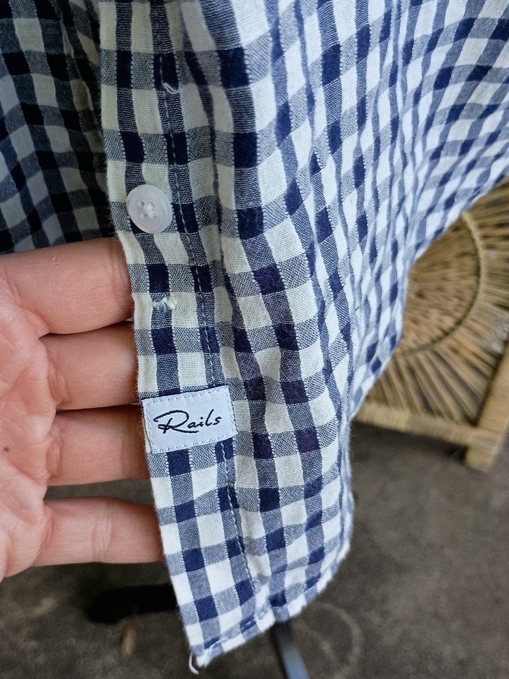 Rails Anthropologie Navy and White 100% Cotton Gingham Button-Down Shirt_M - Picture 3 of 10